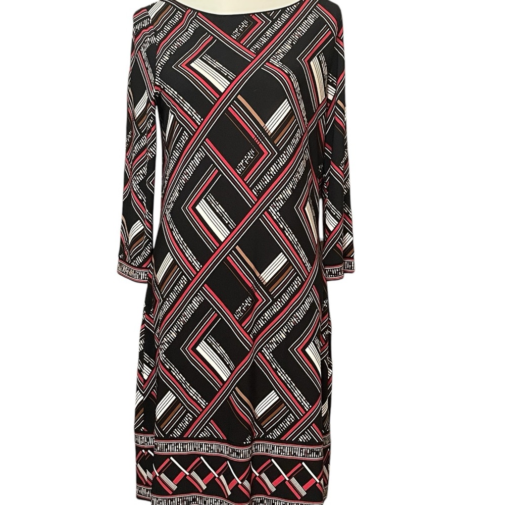 White House Black Market Sheath Dress in Black and White with Long Sleeves